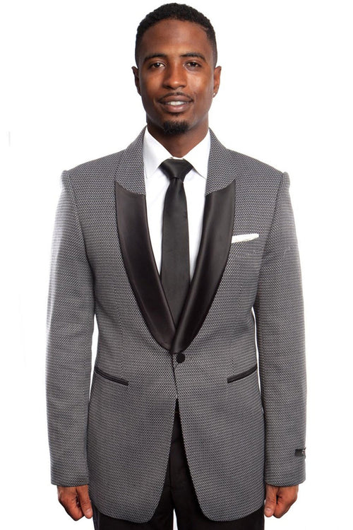 Men's Black Satin Shawl Lapel Blazer by Tazio Suits