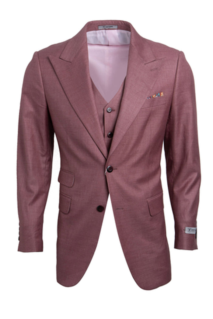 Men's Salmon Pink Peak Lapel One-Button Stacy Adams Sharkskin Suit