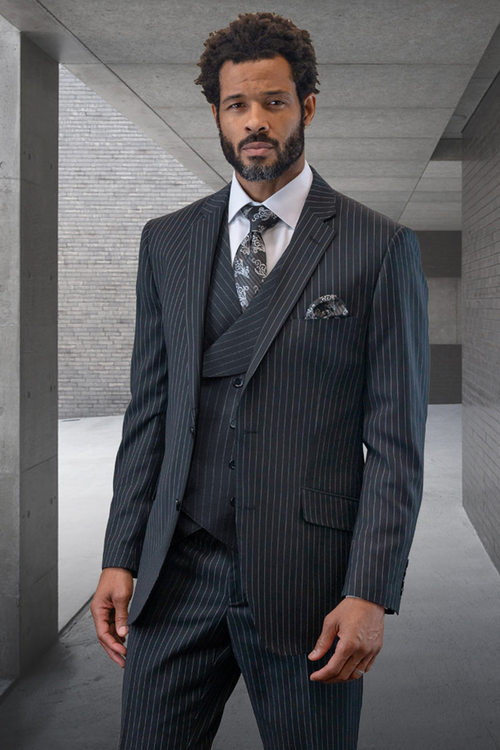 Men's Modern Fit Black Pinstripe Suit by Statement Suits