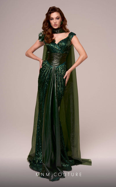 Fouad Sarkis F02889 Green Sequin Evening Gown