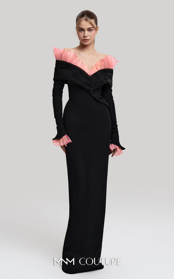 Fouad Sarkis F02941 Long Sleeve V-Neck Gown