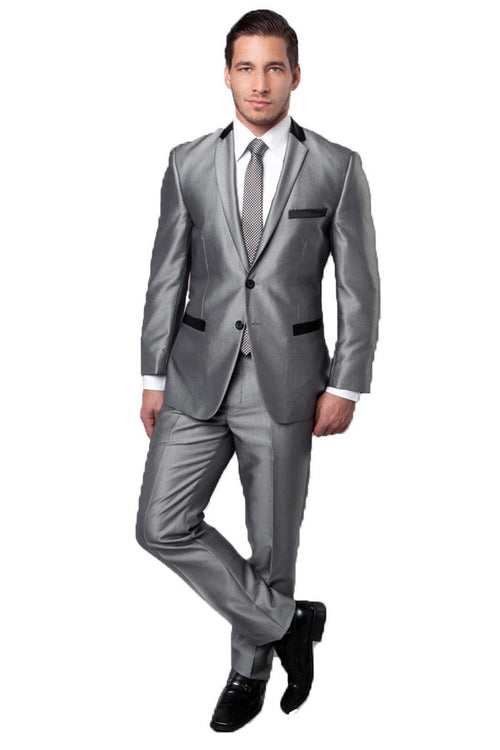 Men's Silver Sharkskin Suit by Tazio Suits