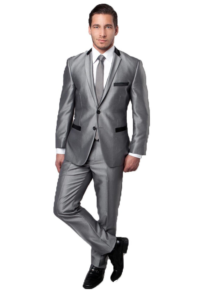 Men's Silver Sharkskin Suit by Tazio Suits
