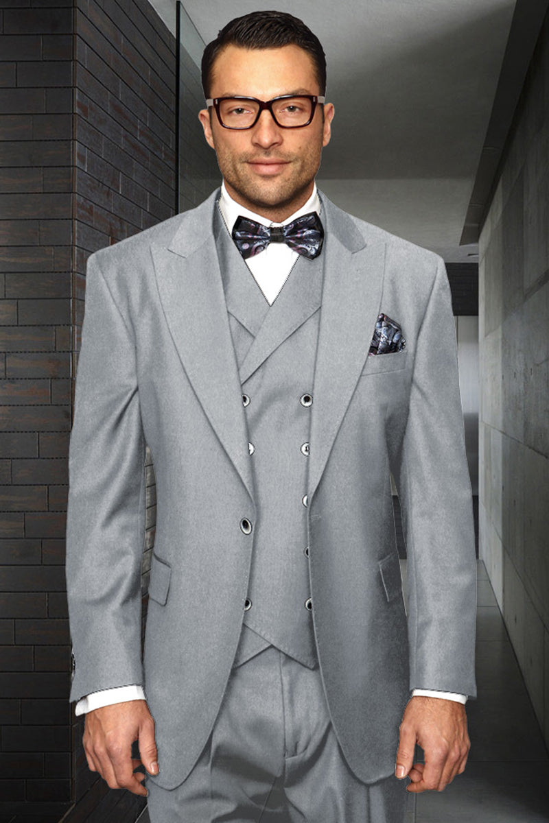 Men's Grey Wool Peak Lapel Suit by Statement Suits