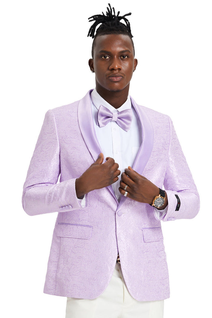 Men's Slim Fit Wedding & Prom Tonal Paisley Tuxedo Jacket in Lavender by Tazzio