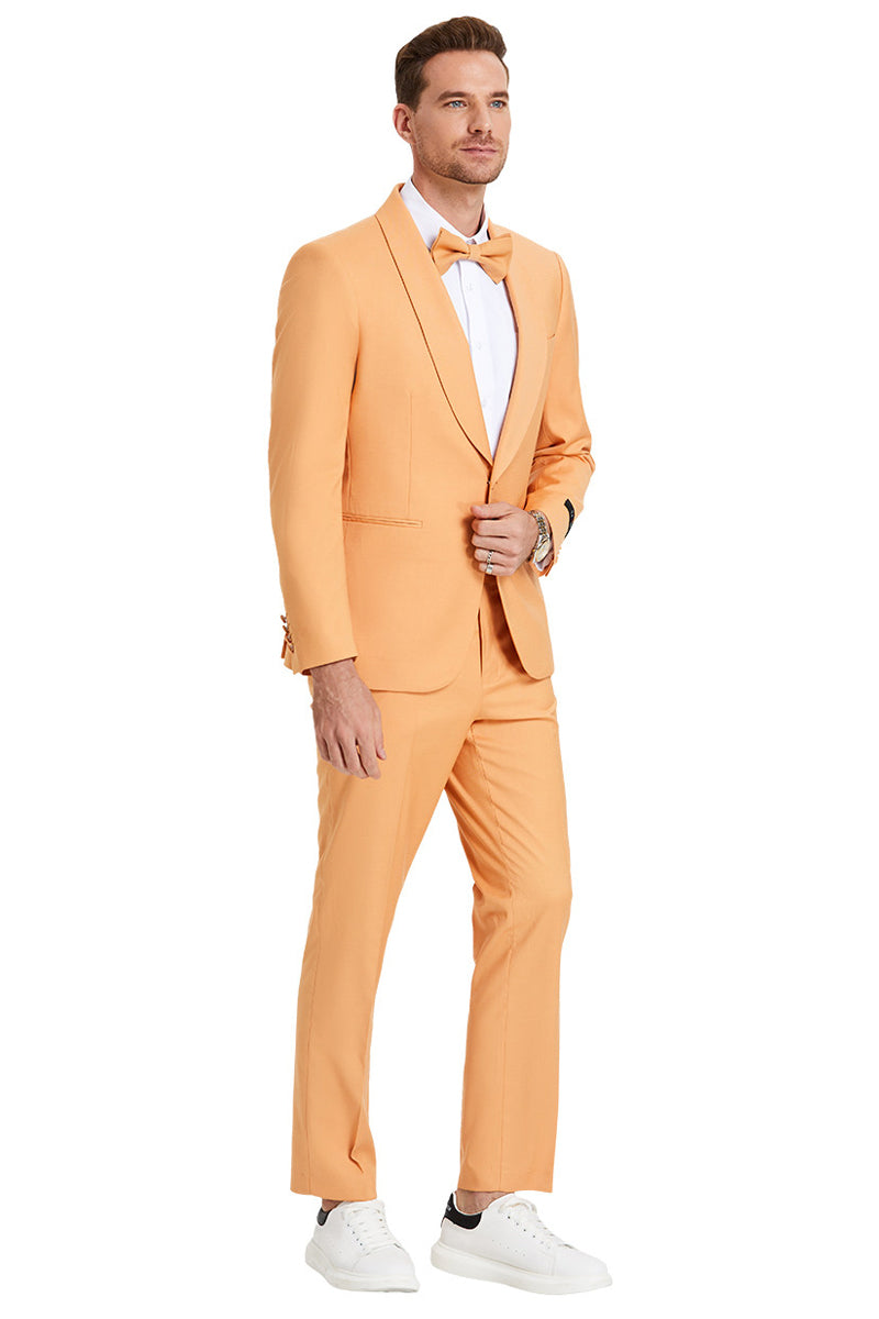Men's Tangerine Orange Shawl Lapel Suit by Tazio Suits
