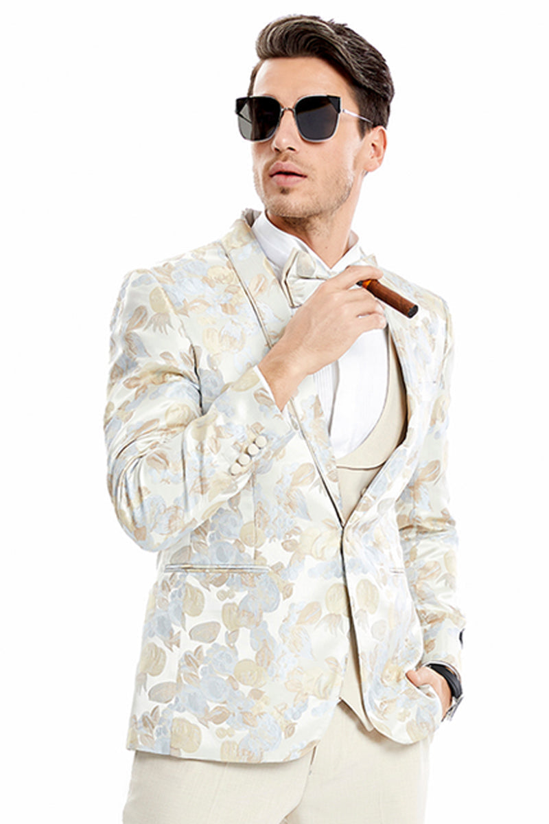 Men's Tan Vested Watercolor Tulip Wedding Suit