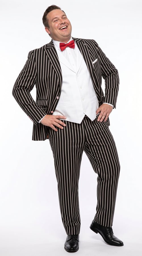 1920s Men’s Black Bold Pinstripe 3 Piece Gangster Suit – Vested Vintage Wedding & Formal Suit