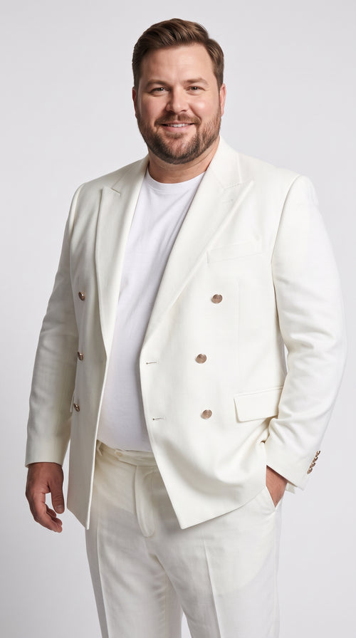 Men’s White Double Breasted Blazer, 6 Button Peak Lapel Formal Sport Coat for Weddings, Prom and Special Events