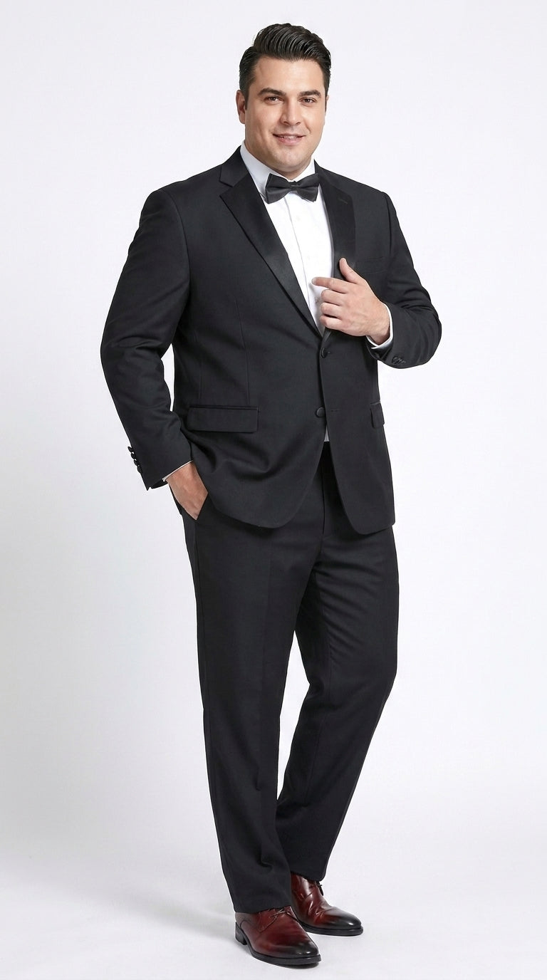 Men’s Black Prom Tuxedo Suit, Traditional 2 Button Notch Lapel Formal Wedding Suit