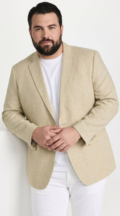 Men’s Natural Beige Linen Blazer – Lightweight Two-Button Wedding, Business and Summer Sport Coat