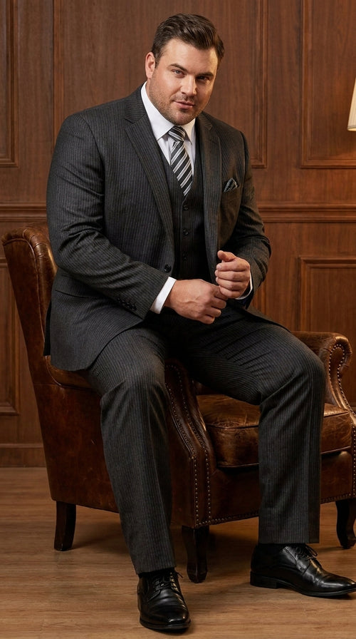 Men’s Classic Black Sharkskin 3-Piece Business Suit – Vested Wedding, Church and Formal Suit