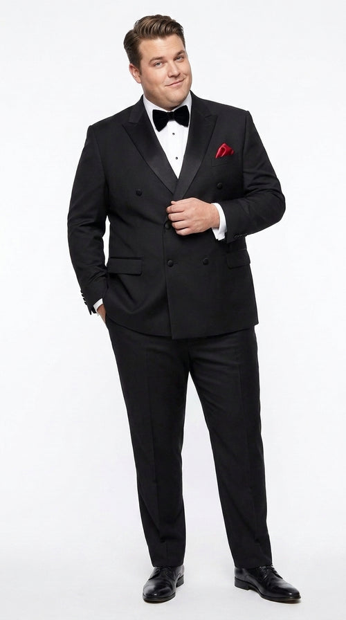 Men’s Black 6 Button Double Breasted Tuxedo, 2 Piece Formal Wedding Prom Suit