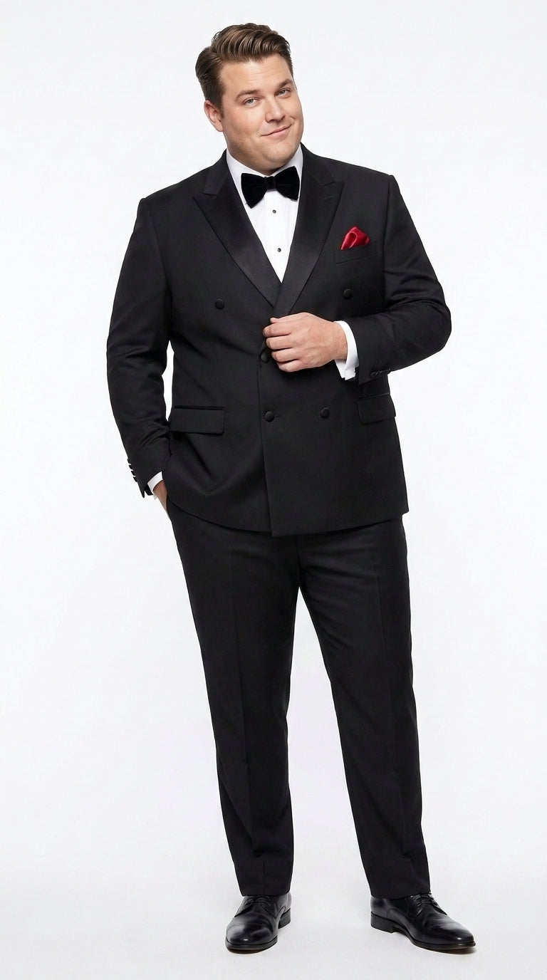 Men’s Black 6 Button Double Breasted Tuxedo, 2 Piece Formal Wedding Prom Suit
