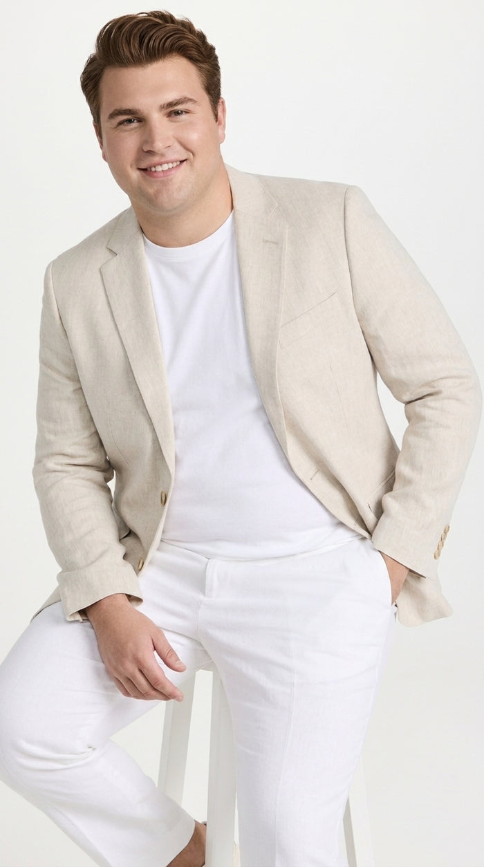 Men’s Natural Linen Blazer, Lightweight Sport Coat for Summer Wedding and Casual Events