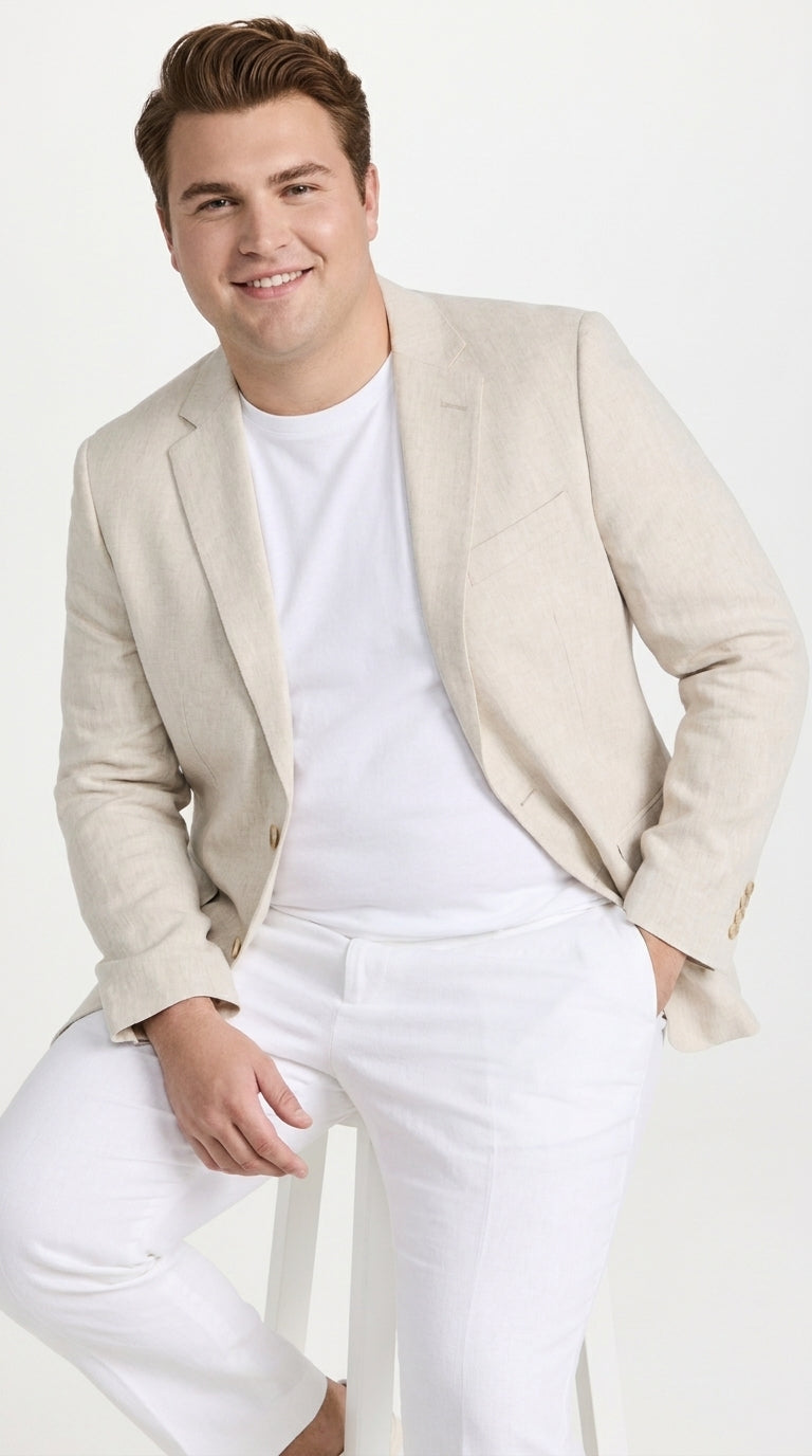 Men’s Natural Linen Blazer, Lightweight Sport Coat for Summer Wedding and Casual Events