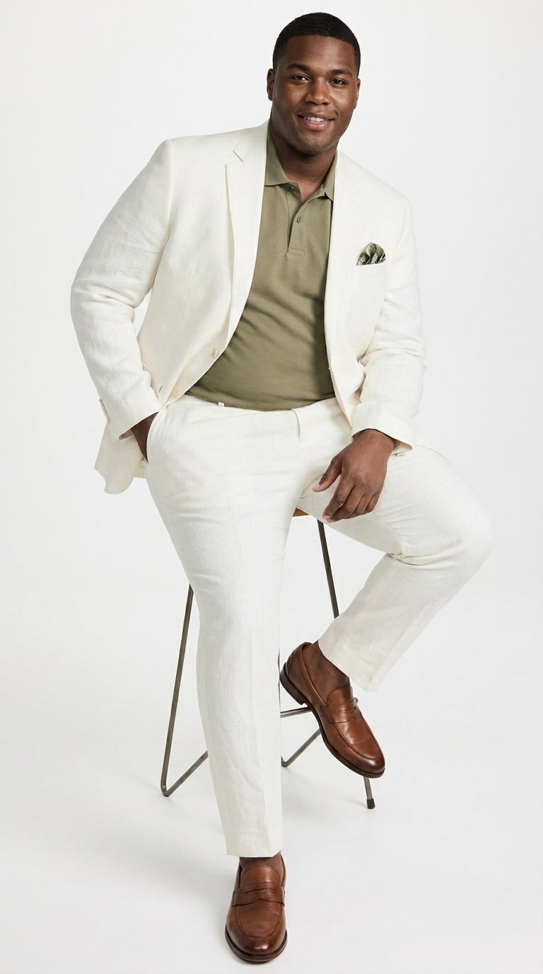 Men’s White Linen and Cotton Summer Suit, Basic Modern 2 Piece Wedding and Beach Suit