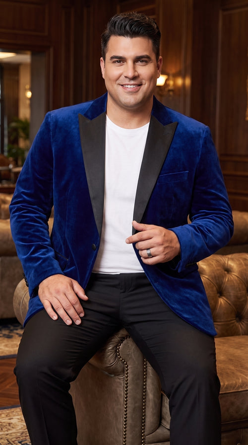 Men’s Dark Royal Blue Velvet Tuxedo Dinner Jacket, Designer Formal Wedding Prom Blazer