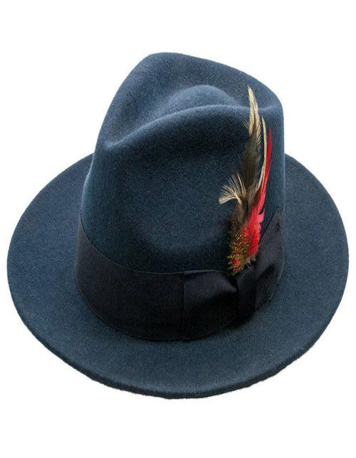 Navy Blue Dress Hat 1920s Fedora Style - Mens Classic Wool Fedora Dress Hat in Navy Blue USA Men's Outlet