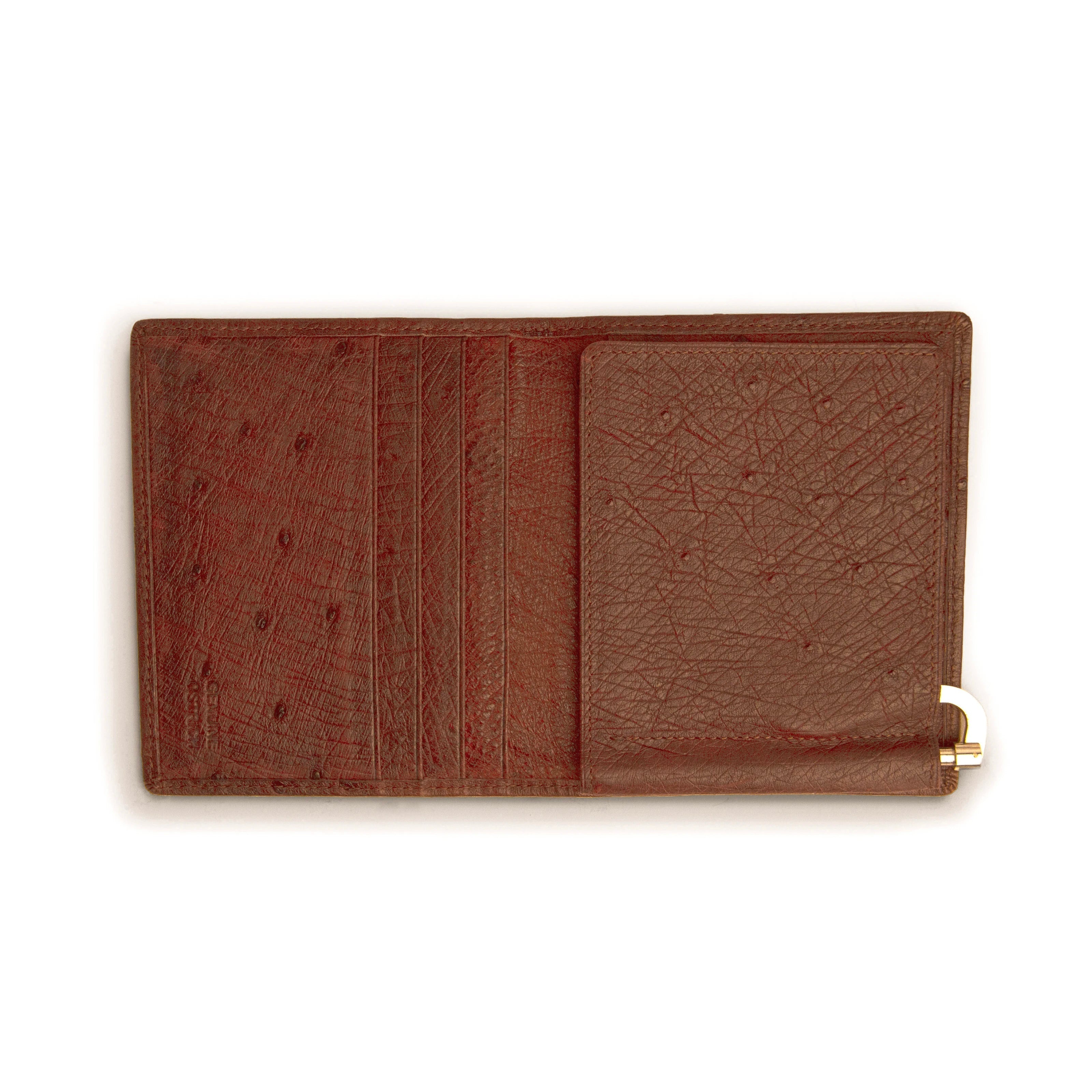 Mens Full Ostrich Quill Money Clip Wallet in Brown Ferrini USA
