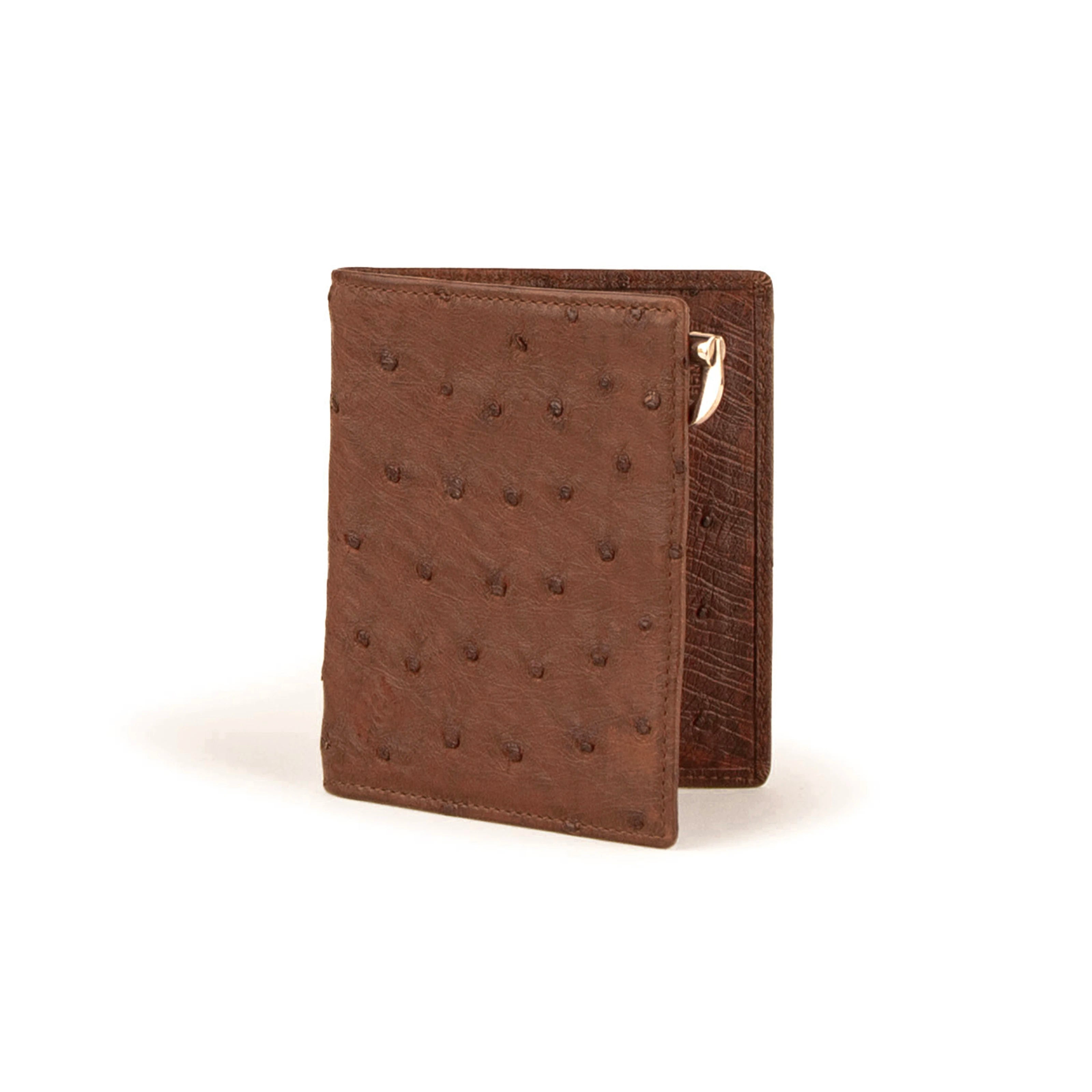 Mens Full Ostrich Quill Money Clip Wallet in Brown Ferrini USA