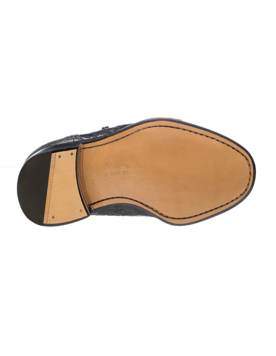 Ferrini Shoes - Mens Alligator Dress Shoe - Ferrini 3673 Belly Alligator Wingtip Shoes Black Ferrini USA