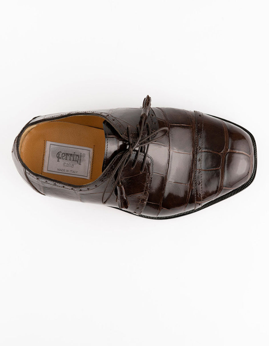 Ferrini Shoes - Mens Alligator Dress Shoe - Ferrini 3798 Alligator Cap Toe Shoes Chocolate by Ferrini USA