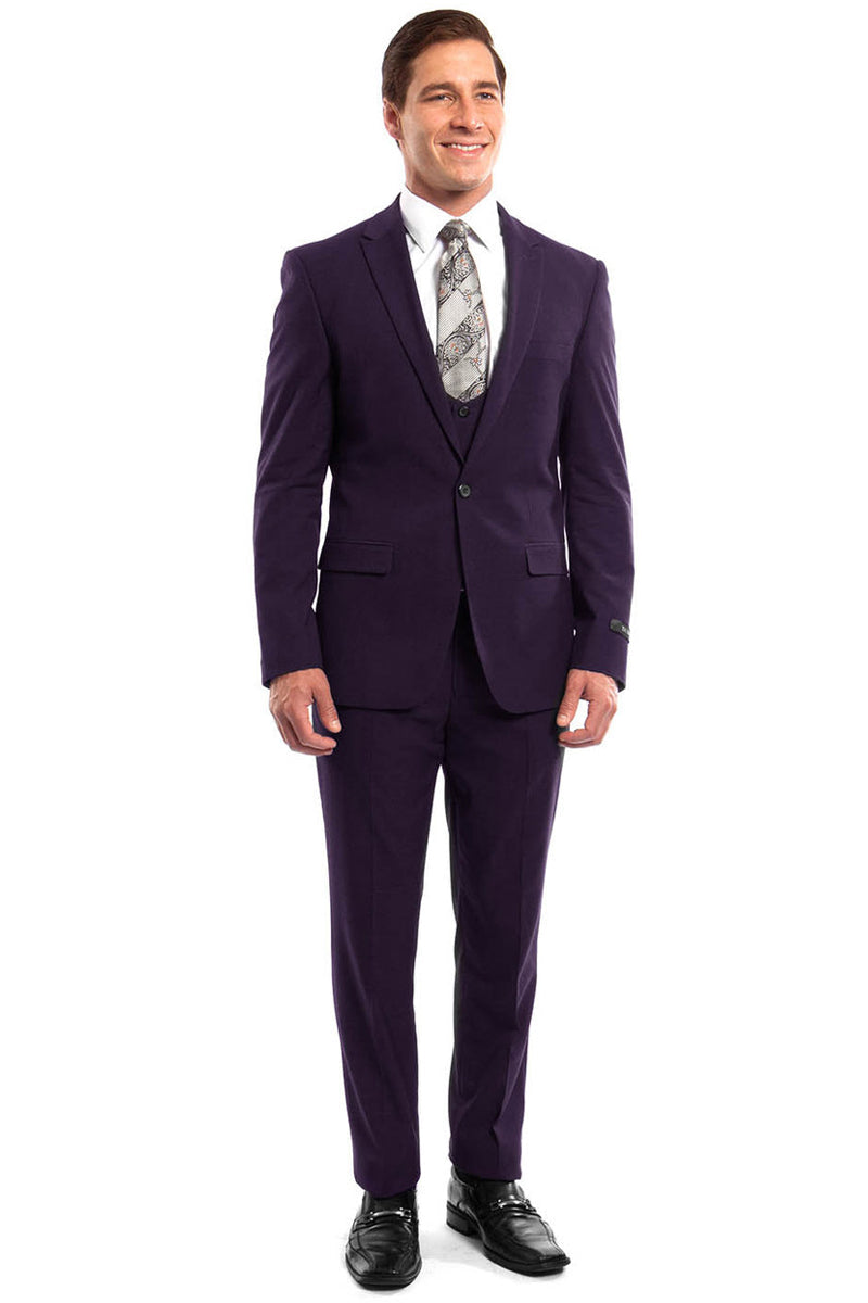 Men's Eggplant Slim Suit with Lowcut Vest