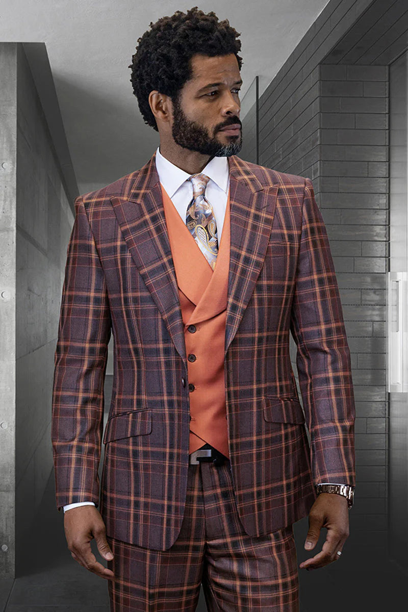 Statement Men’s 100% Wool 3-Piece Suit – Vibrant Color Contrast Modern Fit