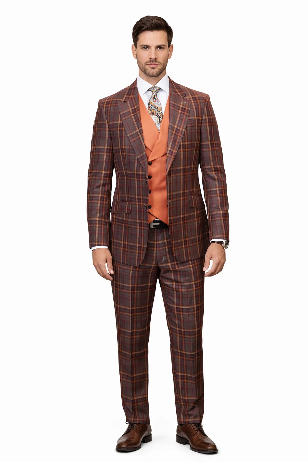 Statement Men’s 100% Wool 3-Piece Suit – Vibrant Color Contrast Modern Fit – SuitUSA