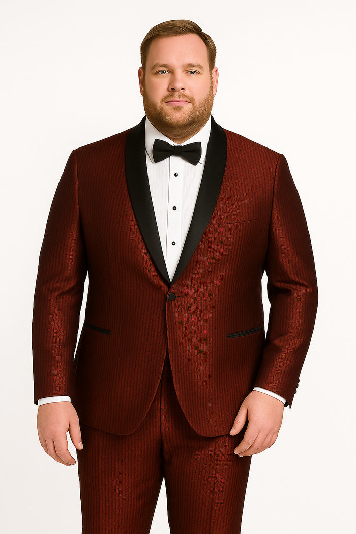 Men's Burgundy Shiny Tuxedo with Black Satin Shawl Lapel - Ultra Slim Fit Party & Prom Suit by USA Men's Outlet
