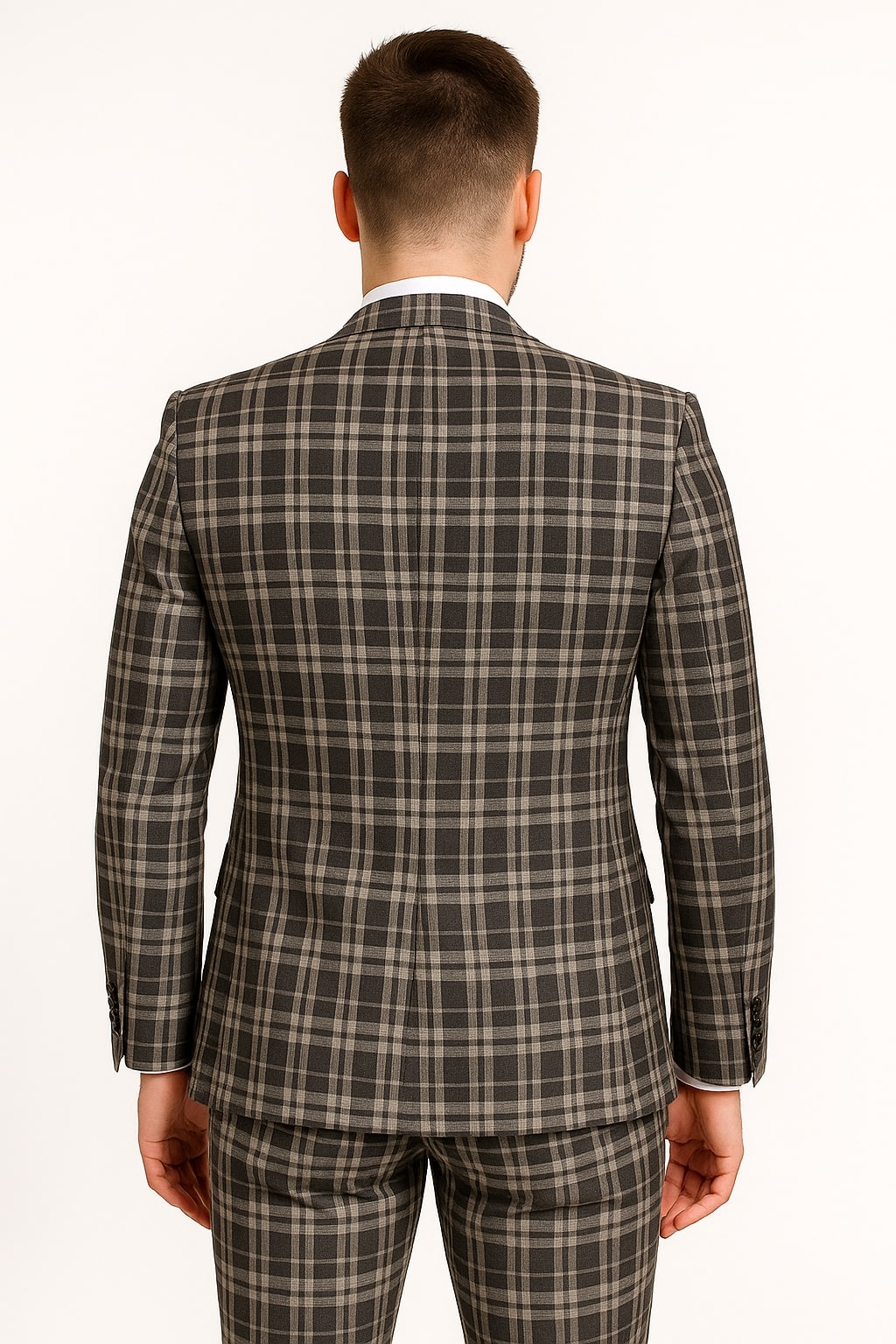 Men's Black and White Plaid Three-Piece Suit – Modern Slim Fit Tuxedo for Church and Business