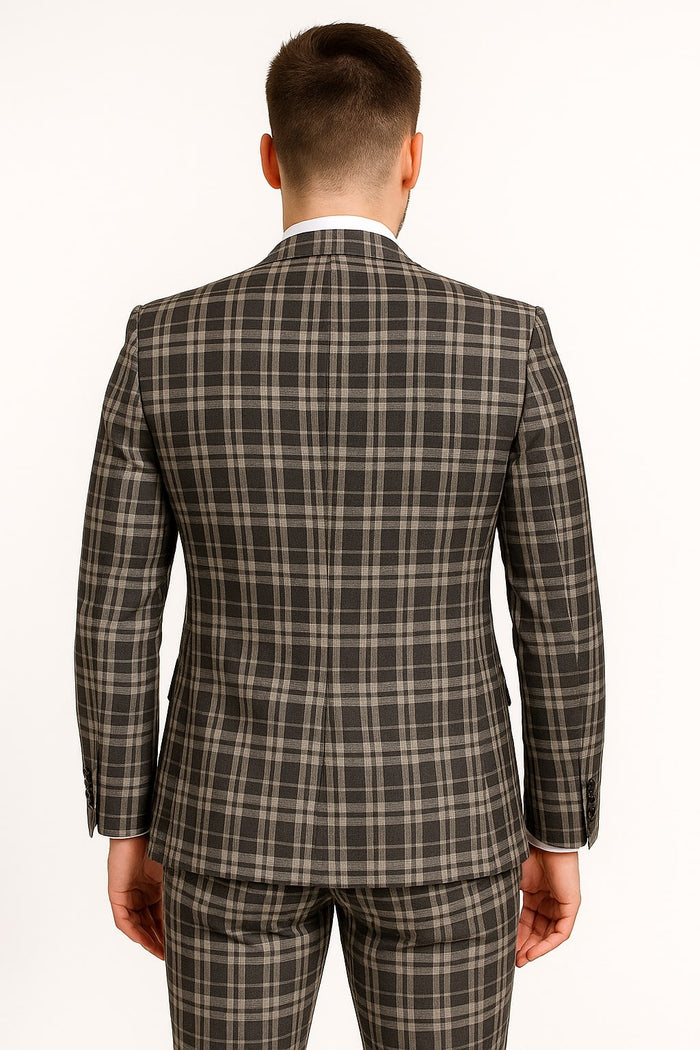 Men's Black and White Plaid Three-Piece Suit - Modern Slim Fit Tuxedo for Church and Business by USA Men's Outlet