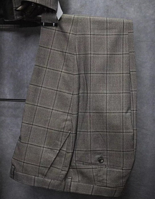 Mens Two Button Notch Lapel Plaid Pattern Suit Tan ~ Brown by USA Men's Outlet