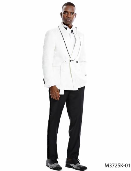 Floral Sportcoat - Big and Tall Tuxedo Dinner Jakcet - 2023 Fancy White ~ Black Blazer – SuitUSA
