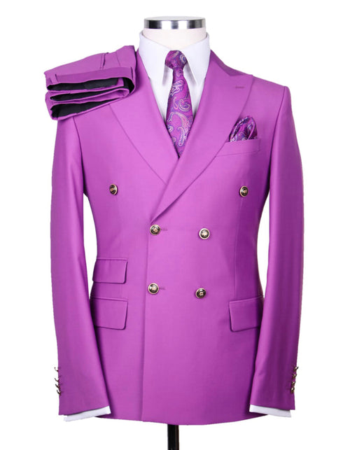 Mens Double Breasted Wool Suit Magenta Alberto Nardoni