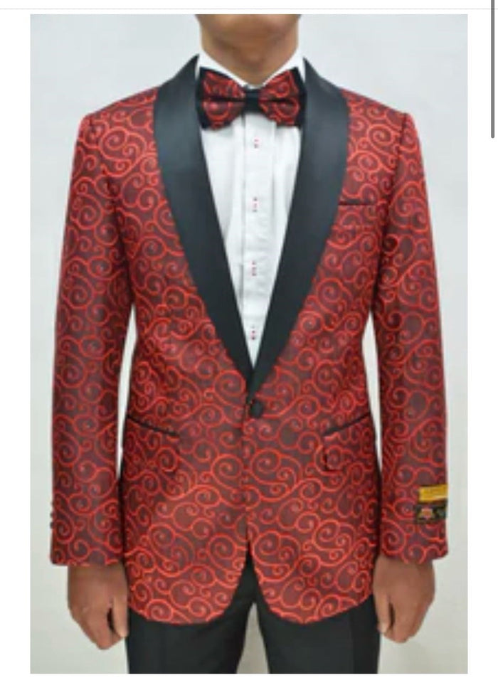 Red and Tuxedo Black Suit - Mens Formal Blazer with Satin Shawl Lapel by USA Men's Outlet