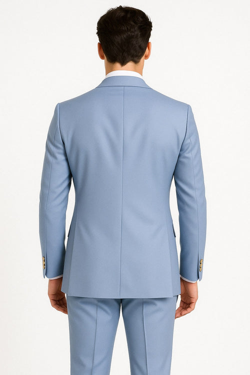 Mens Light Blue Double-Breasted Suit with Gold Buttons - Slim Fit 2-Piece Formal Set in Sky Blue Color by USA Men's Outlet