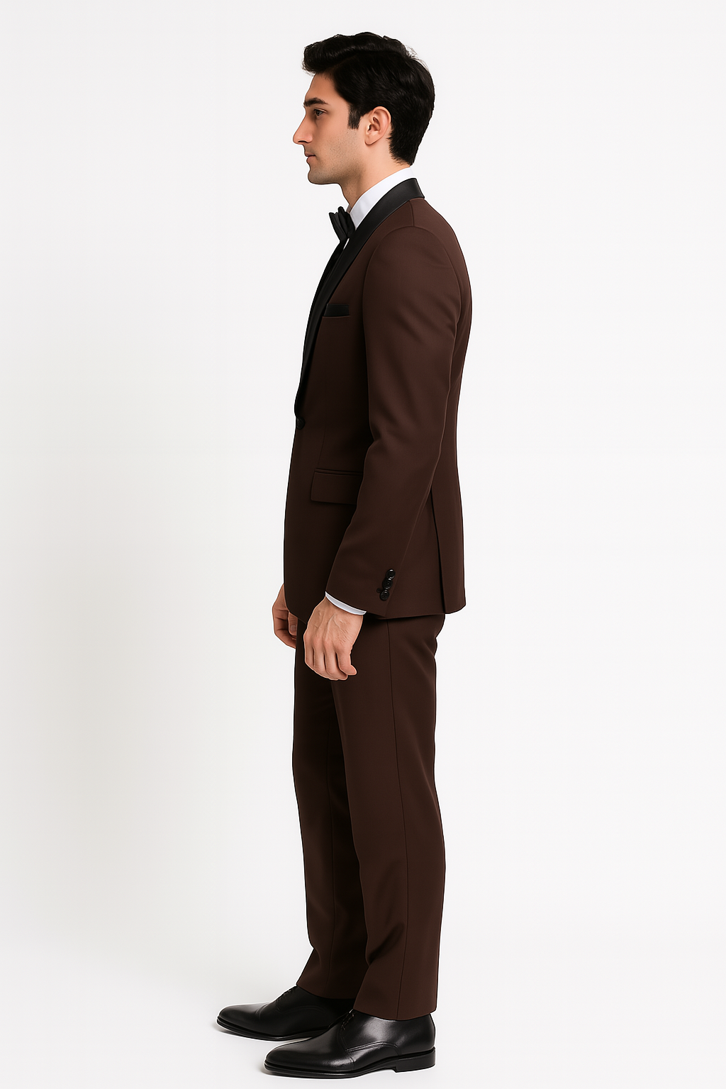 Mens Chocolate Brown Tuxedo with Black Satin Peak Lapel - Formal Wedding and Prom Suit by USA Men's Outlet
