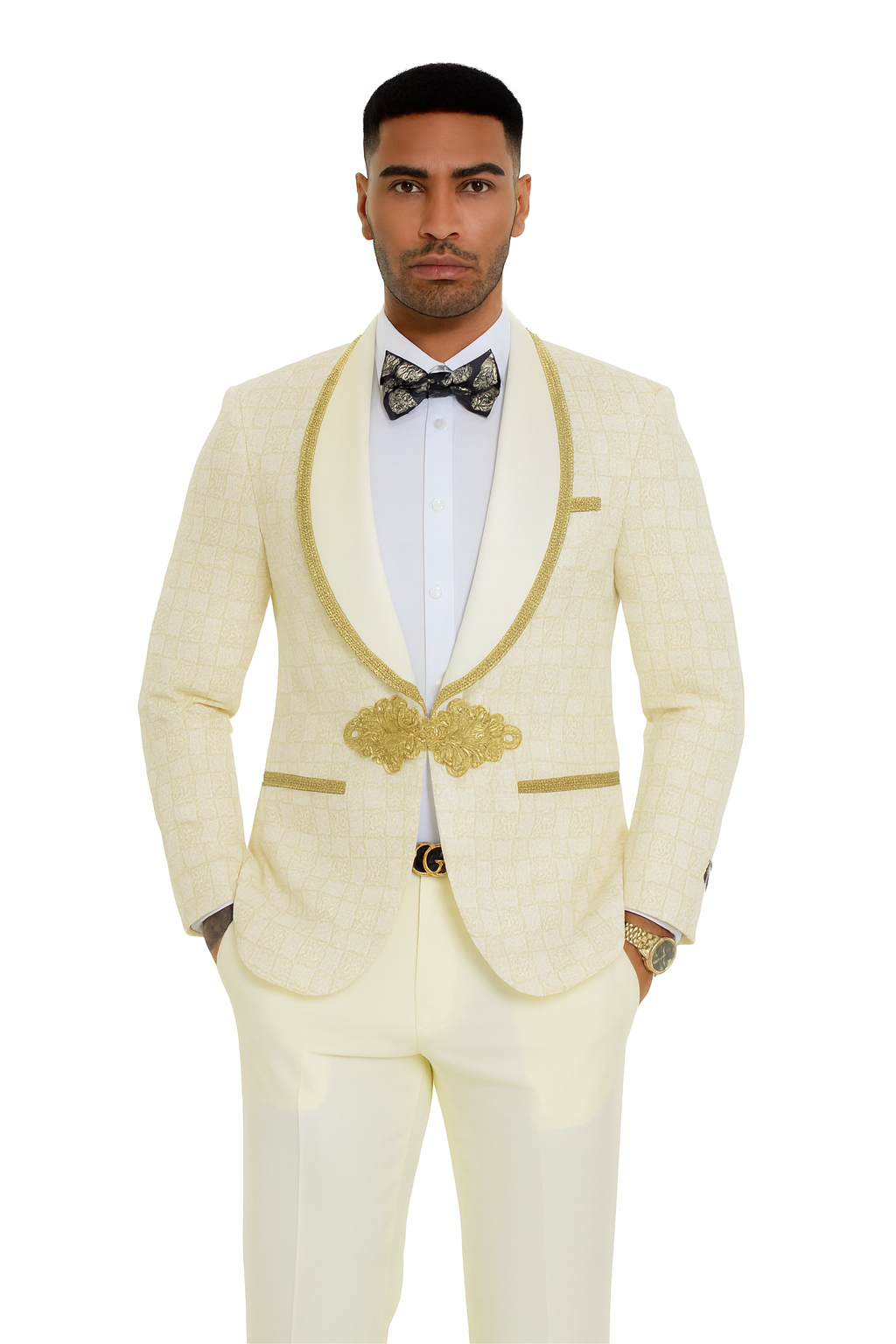 2026 Ivory and Gold 2pc Men's Suit by Tazzio