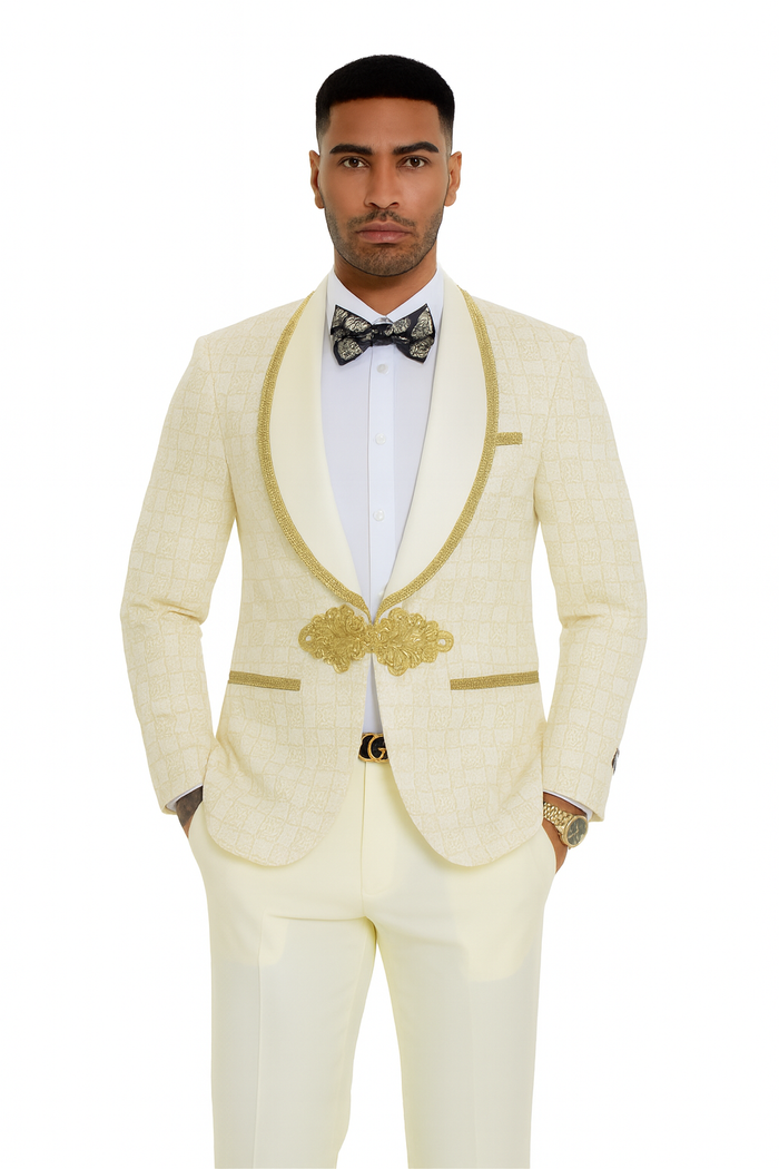 2026 Ivory and Gold 2pc Men's Suit by Tazzio