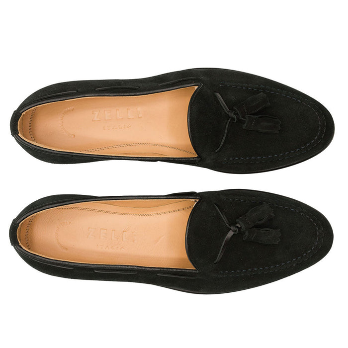 Zelli Franco Italian Sueded Goatskin Tassel Loafer in Black