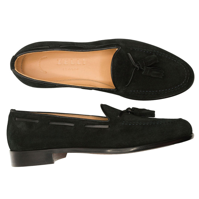 Zelli Franco Italian Sueded Goatskin Tassel Loafer in Black