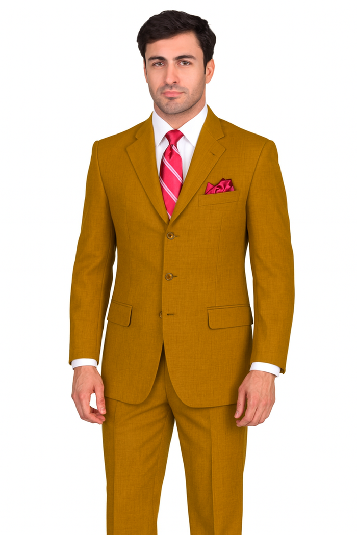 Mens 3 Button Classic Fit Poplin Suit in Tan by Fortino Landiin