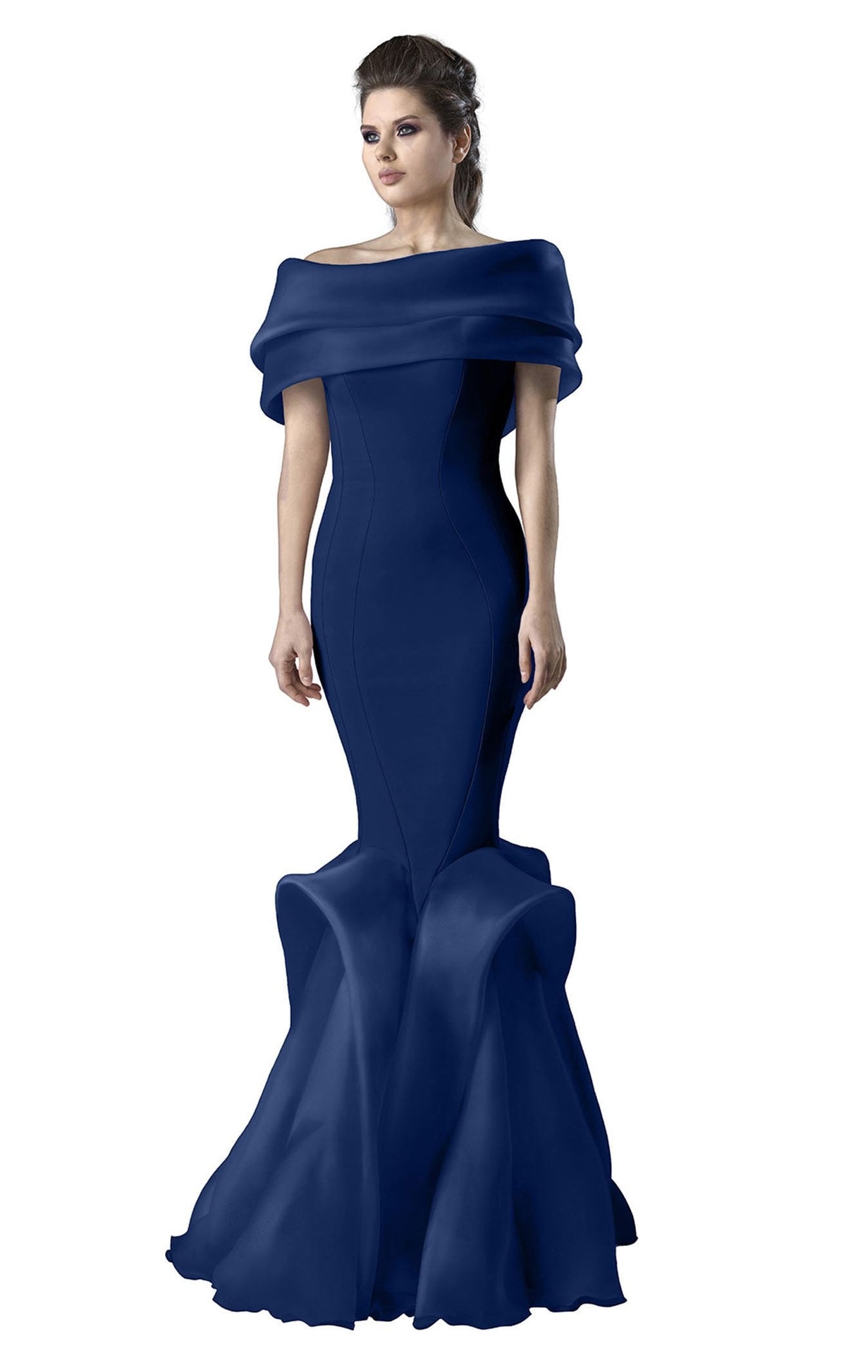 Gaby Charbachy G0620 Off-Shoulder Ruffled Evening Gown in Black by MNM Couture