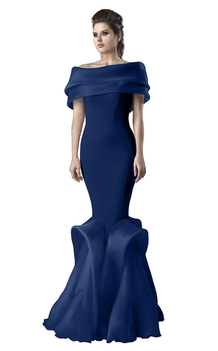 Gaby Charbachy G0620 Off-Shoulder Ruffled Evening Gown in Black by MNM Couture