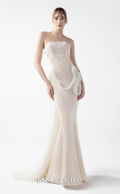 Gaby Charbachy G2015 Strapless Pearl Lace Mermaid Gown in Cream by MNM Couture