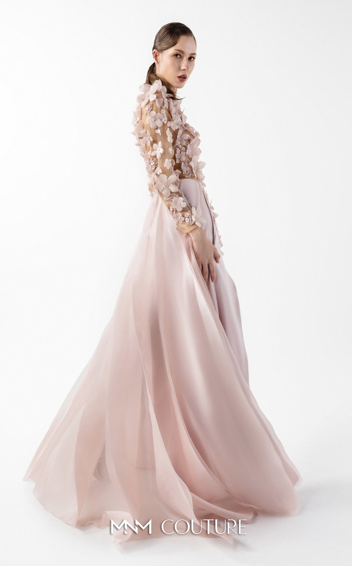 Gaby Charbachy G2035 Blush Pink 3D Floral Illusion Gown by MNM Couture