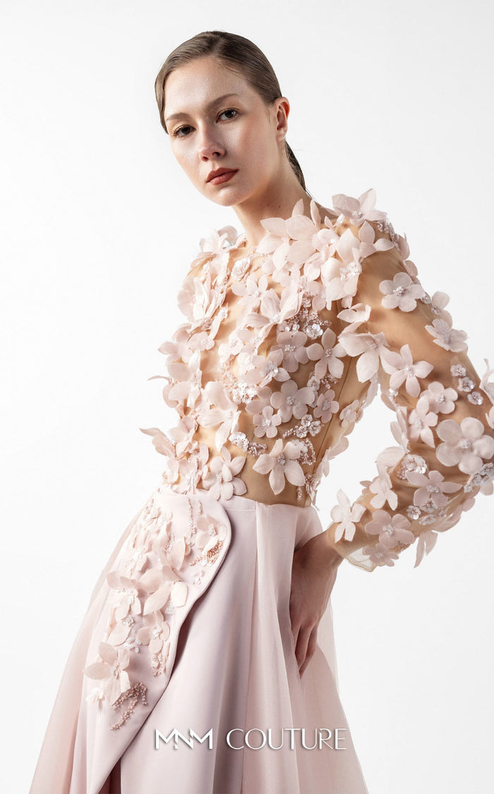 Gaby Charbachy G2035 Blush Pink 3D Floral Illusion Gown by MNM Couture