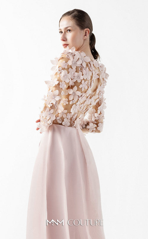 Gaby Charbachy G2035 Blush Pink 3D Floral Illusion Gown by MNM Couture
